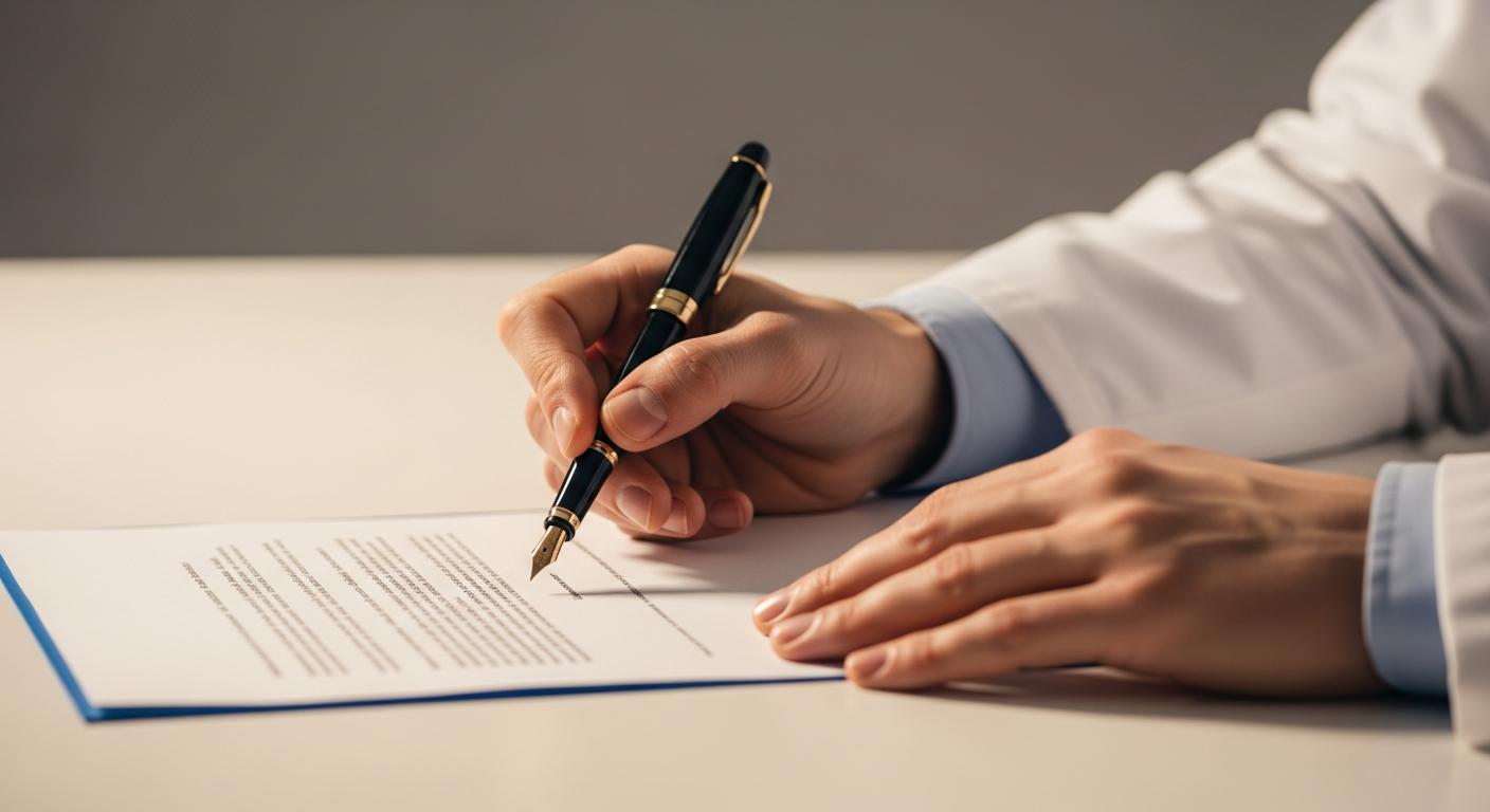 Physician reviewing visa medical documentation
